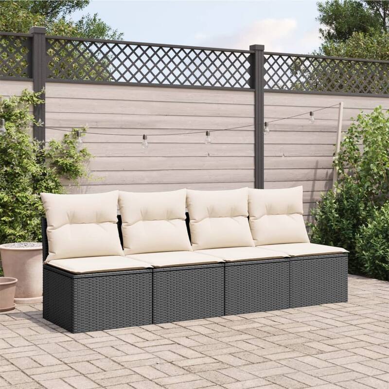 vidaXL Patio Sofa with Cushions Outdoor Seating Sectional Sofa Poly Rattan