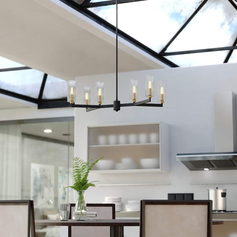 Claremont 6 Light Matte Black Contemporary Chandelier Clear Glass - 31.25-in W x 10.75-in H x 31.25-in D