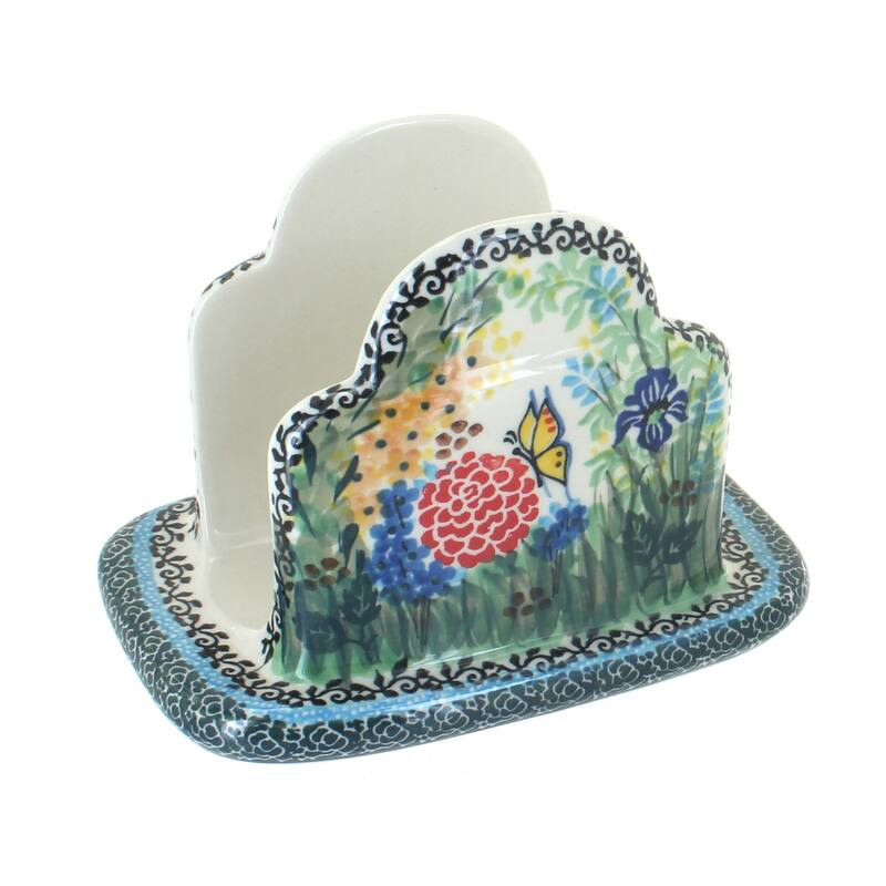 Blue Rose Polish Pottery 487 Ceramika Artystyczna Napkin Holder - Teresa