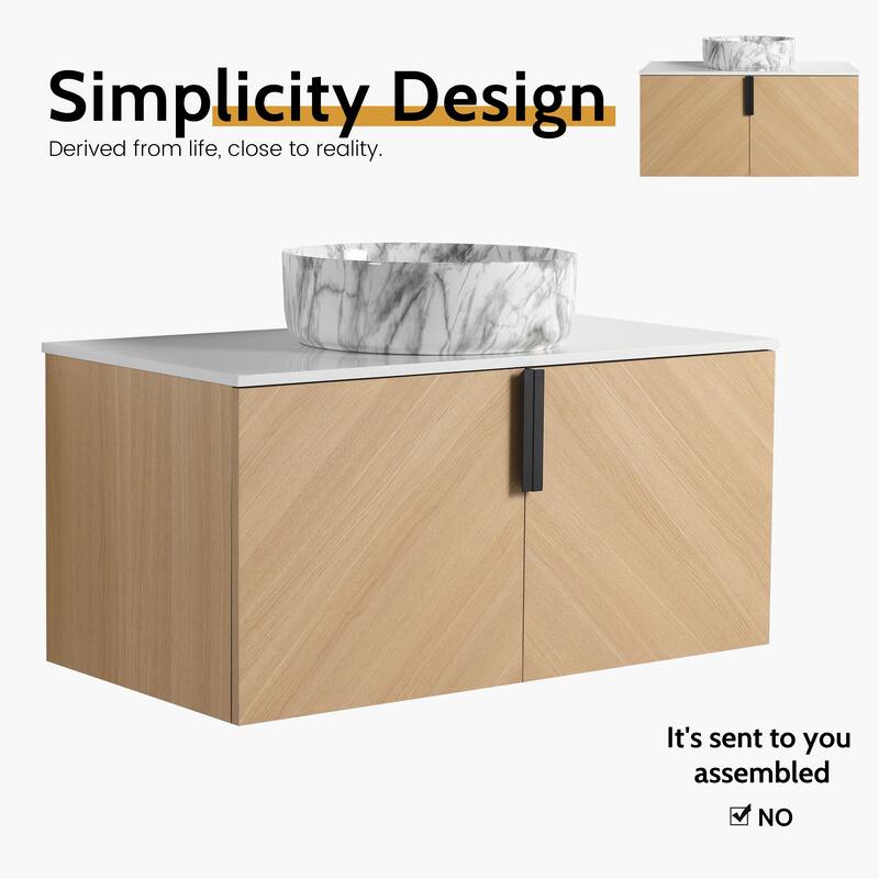 Bathroom Vanity With Sink In 30/36 Inch, Floating Bathroom Vanity With 2 Soft Close Doors