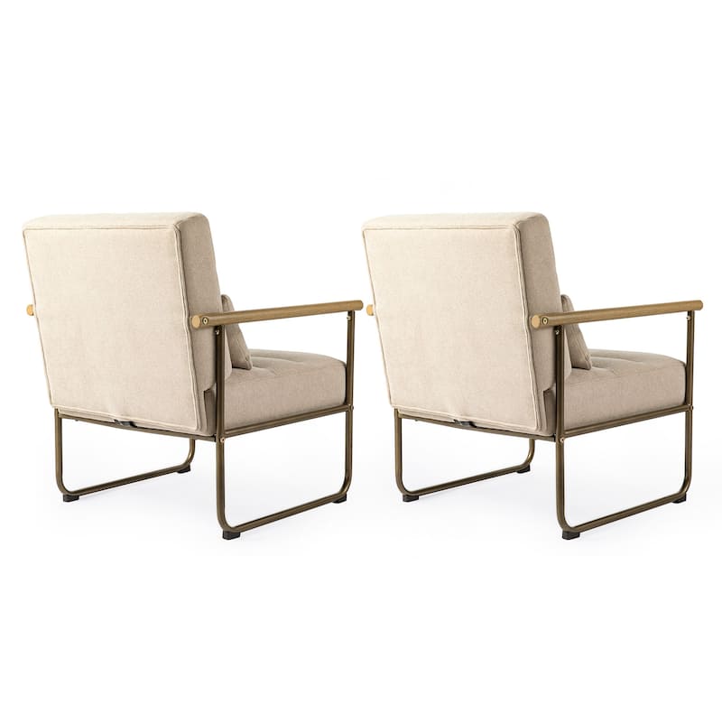 Glitzhome Set of 2 33.25"H Mid-Century Modern Fabric Accent Arm Chair with Metal Frame - 30.5''W X 26.25''D X 33.25''H