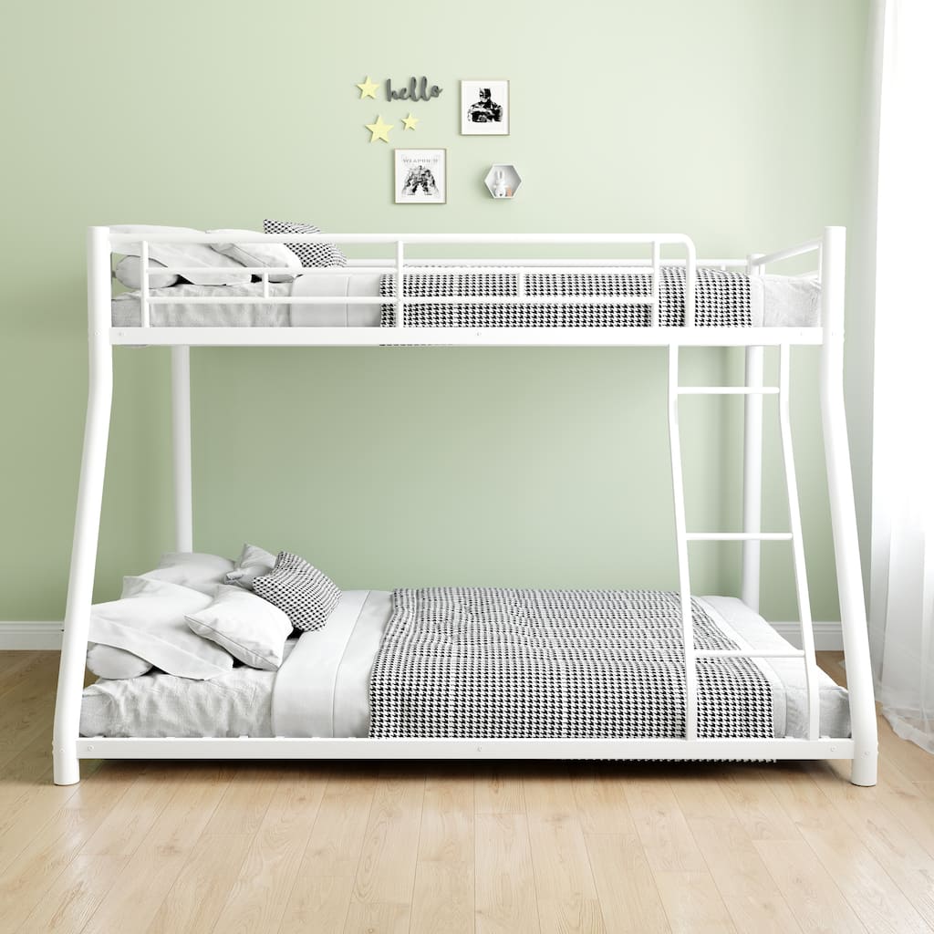 Metal Bunk Bed Twin Over Full Size with Removable Stairs