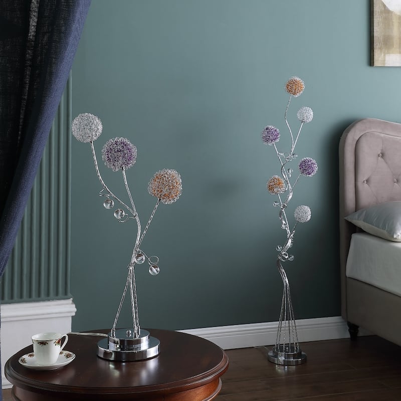 Silver Aluminum Spiral LED Floor Lamp with 6 Novelty Metal Shades - 16” x 8” x 58.5” (D x W x H)