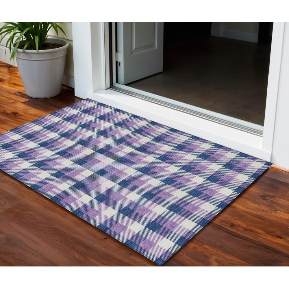 HomeRoots Plaid Transitional Rectangle Outdoor Rug