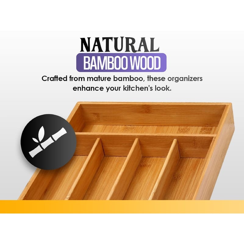 YBM HOME Bamboo Drawer Organizer with 9 Compartment Organization Tray
