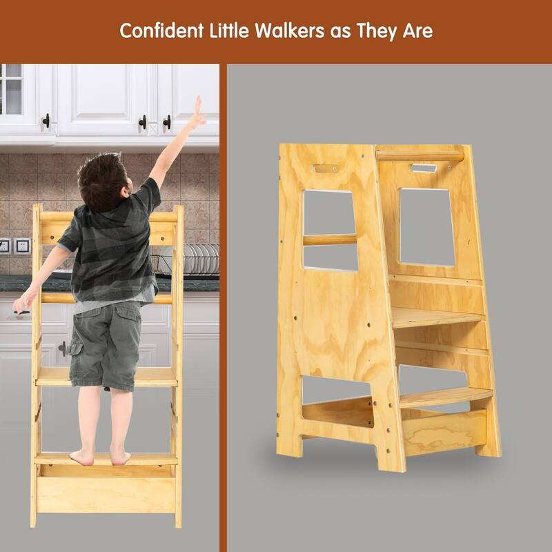 Toddler Standing Tower Kitchen Step Stool,Adjustable Height Learning Stool, Helper Removable Anti-Drop Safety Rail Stool
