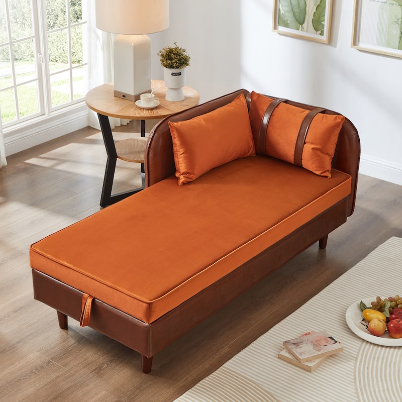 Roomfitters 65" Storage Chaise Lounge Sofa, Modern Indoor Daybed with Wooden Legs for Bedroom Living Room