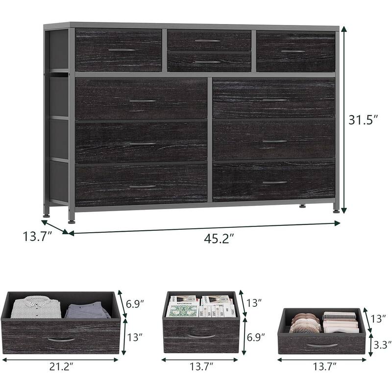10 Drawer Dresser,TV Stand Entertainment Center Fabric Storage