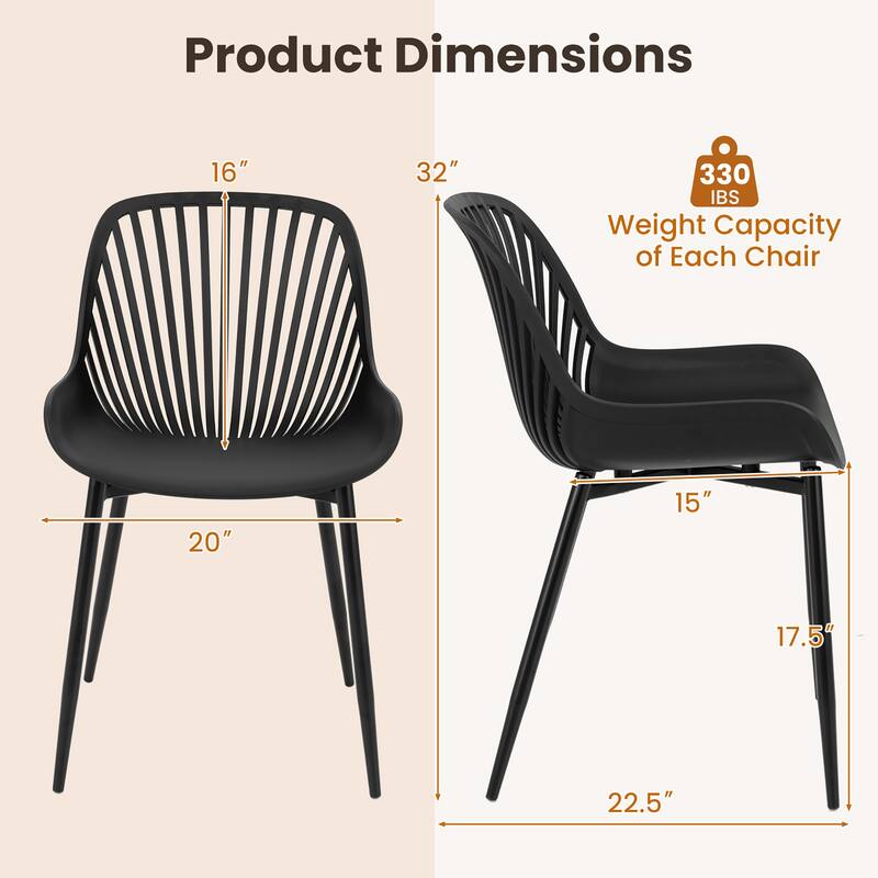 Gymax Plastic Dining Chair Set of 4 w/ Metal Legs Cutout Backrest