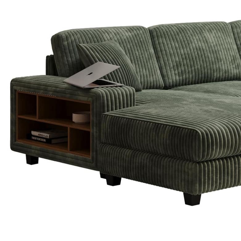 Corduroy Fabric Convertible Sleeper Sofa with Side Shelves