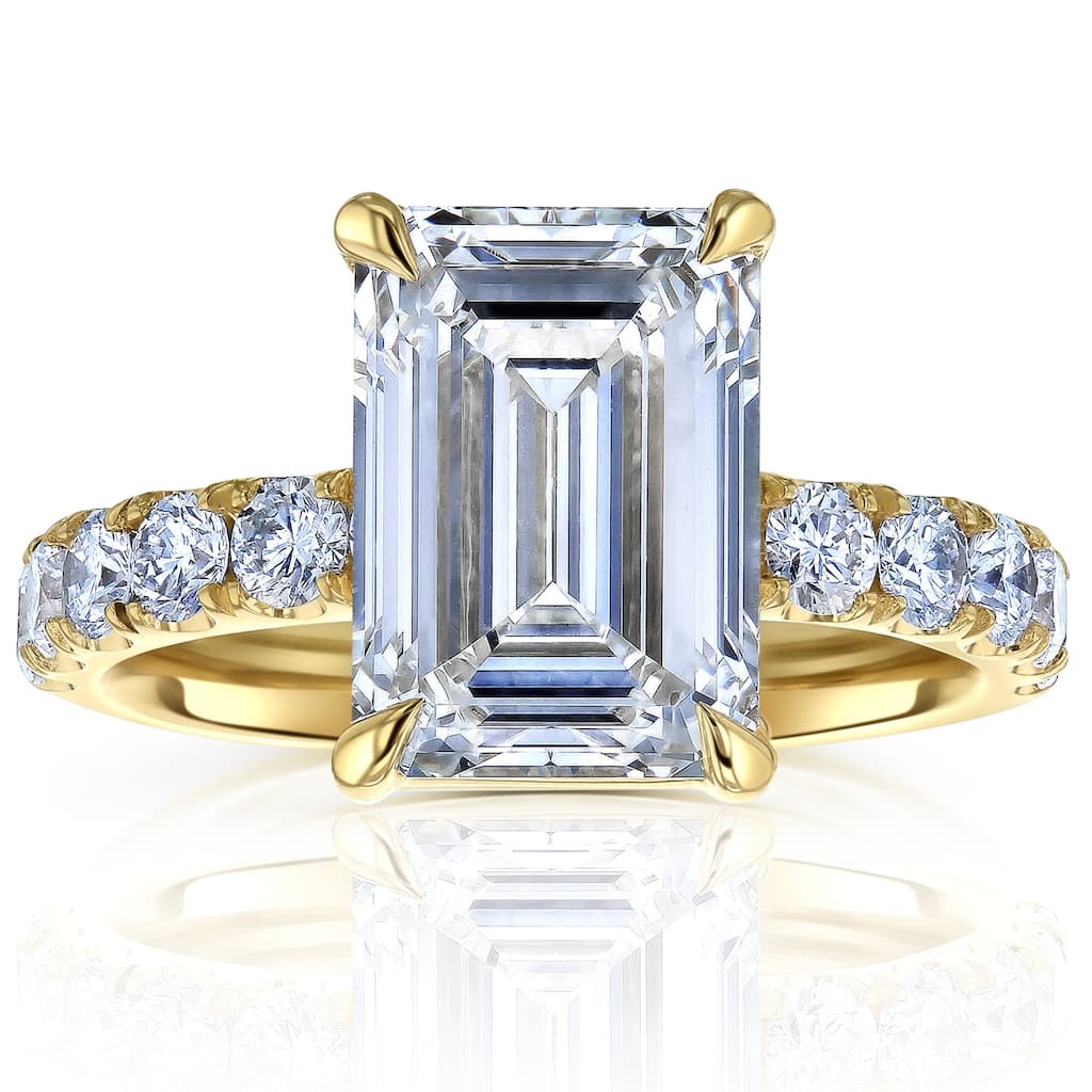 Kobelli Sunset Line 6 Carat Lab Grown Diamond Certified 14k Solid Gold Emerald-cut Comfort Fit French Pavé Louvre Ring (EF/VS)
