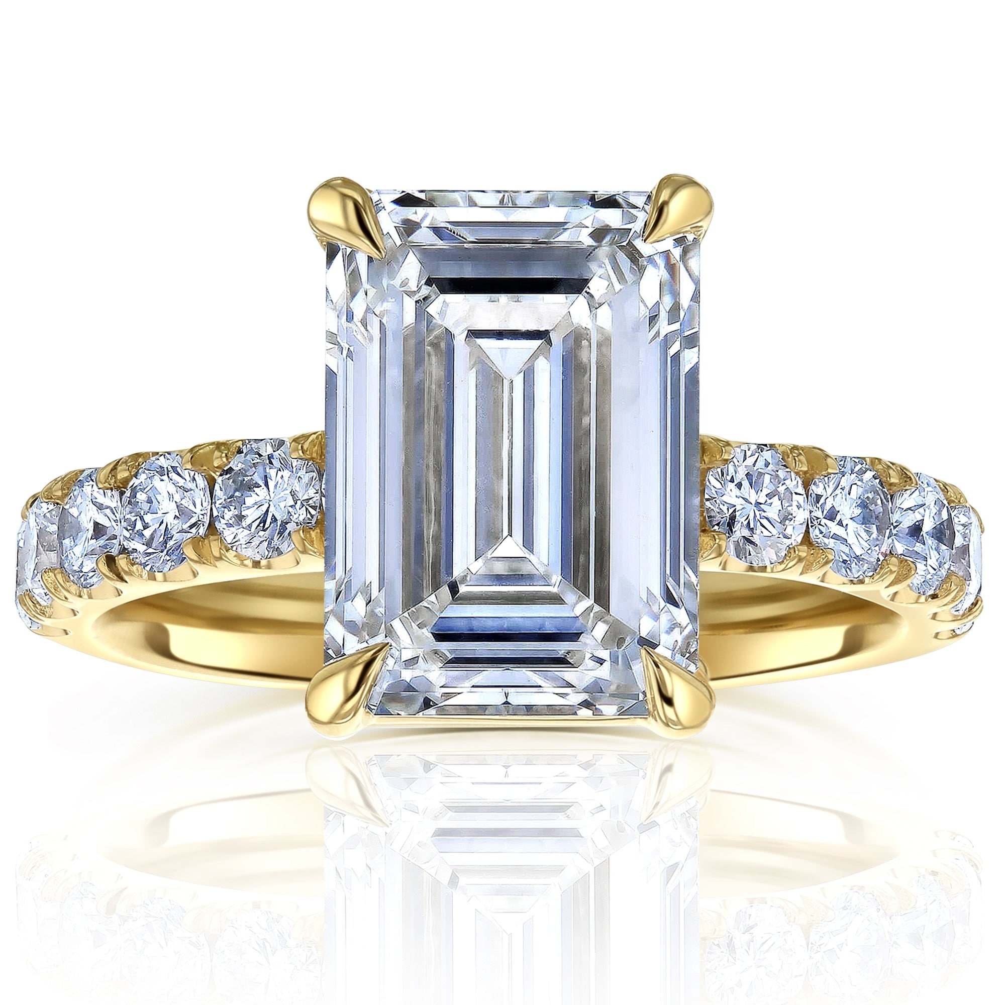 Kobelli Sunset Line 6 Carat Lab Grown Diamond Certified 14k Solid Gold Emerald-cut Comfort Fit French Pavé Louvre Ring (EF/VS)