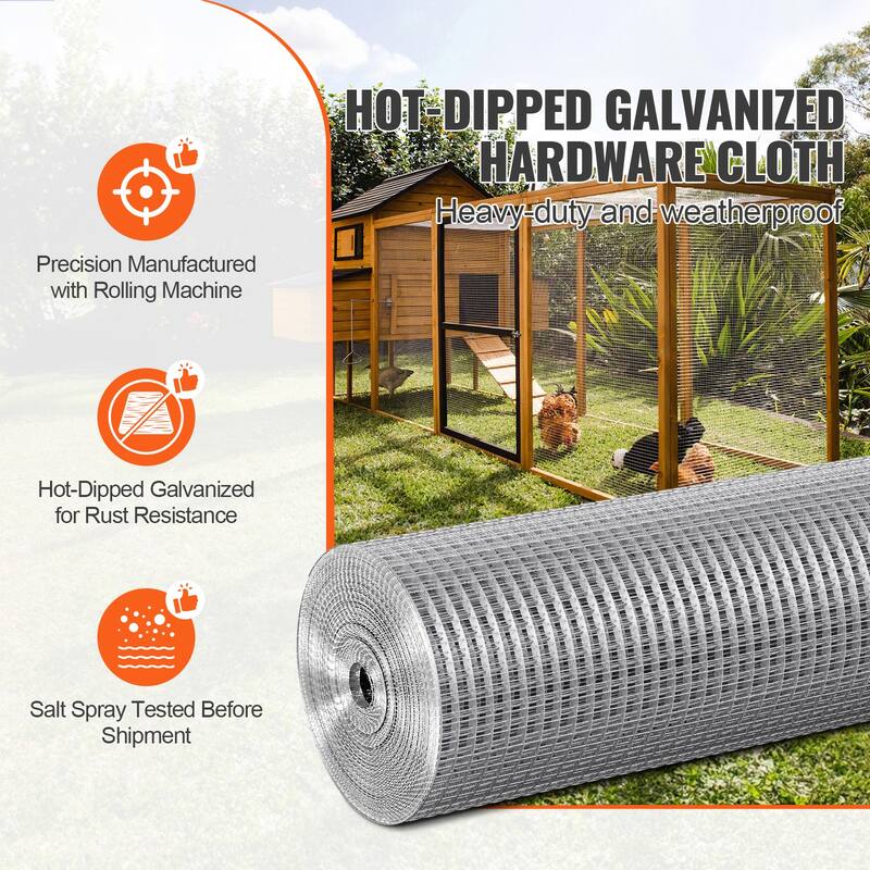 Hardware Cloth, Hot Dipped Galvanized Wire Mesh Roll, Chicken Wire Fencing, Wire Mesh for Rabbit Cages, Garden - Silver