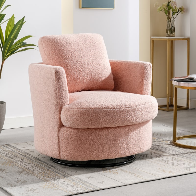 Modern Upholstered Swivel Barrel Chair for Living Room - Pink