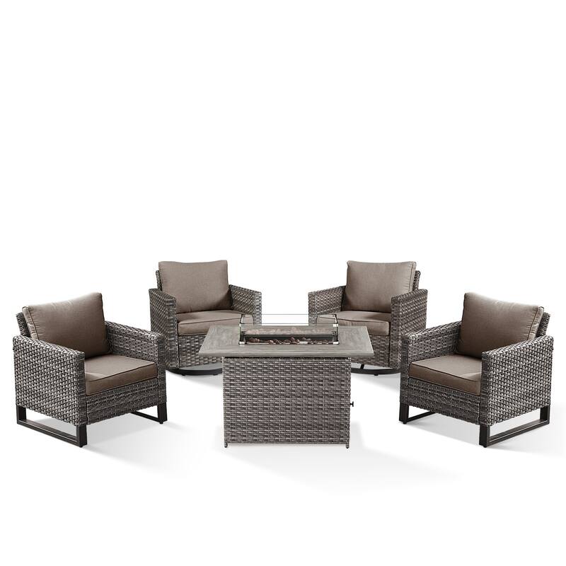 2 Swivel Chair 2 Club Chair with Fire Table Grey-Grey - Grey