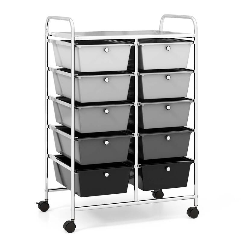 Costway 10-Drawer Storage Cart Utility Rolling Trolley Kitchen Office