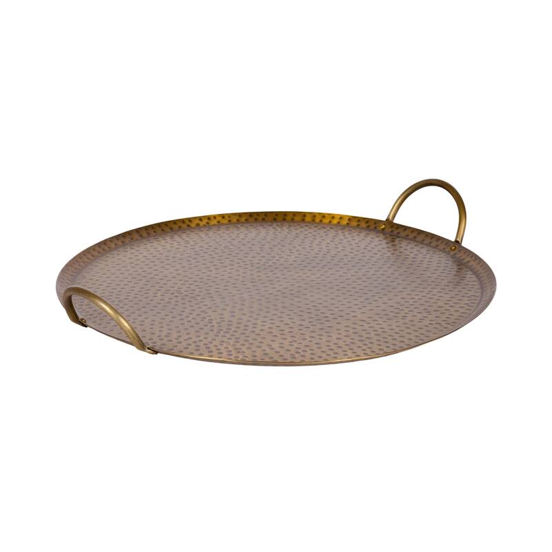 Kate and Laurel Sanzo Hammered Round Metal Tray - 16" Diameter - Gold
