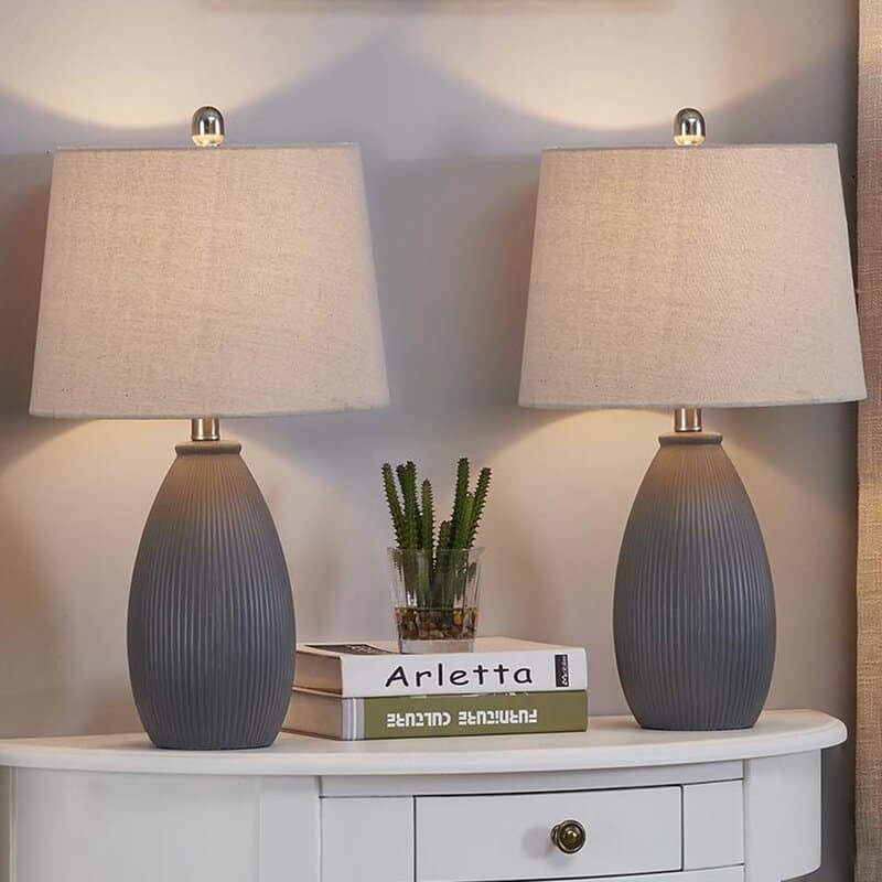 22.25" Ceramic Round Table Lamp (Set of 2)