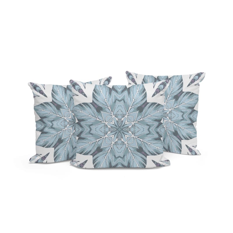 HomeRoots Set of Three 16" X 16" Blue and White Geometric Indoor Outdoor Throw Pillow - 16.00' X '16.00' X '5.00