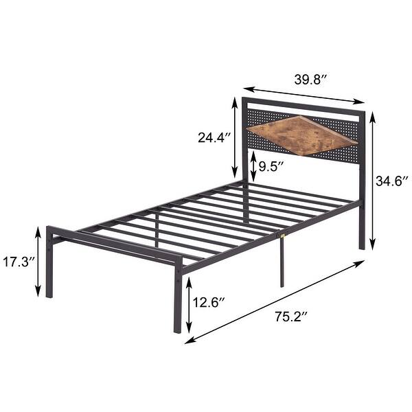 VECELO Metal and wood Platform Kids Bed Frame,Twin Size Bed Set of 2