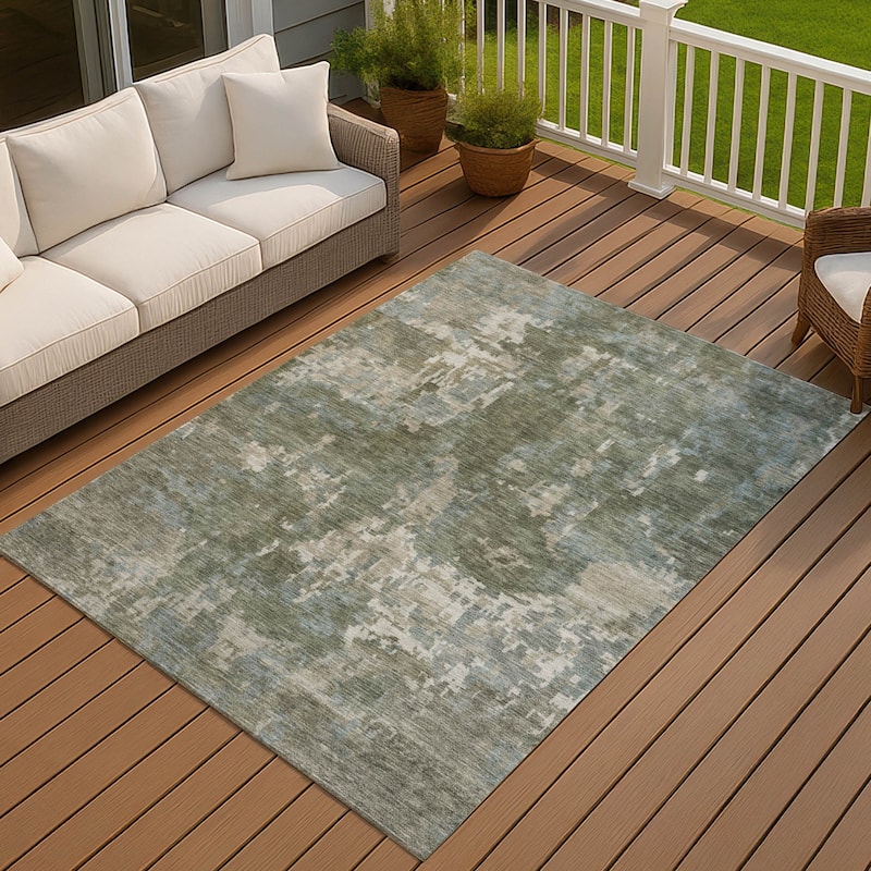 Machine Washable Indoor/ Outdoor Ombre Abstract Chantille Rug - Fern - 3' x 5'