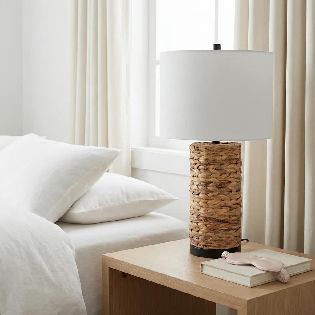 Modern Woven Seagrass Cylinder Table Lamp - 26", Brown & White - 25.75"