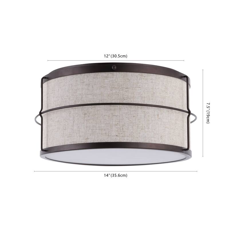 Milo 14" 2-Light Rustic Farmhouse Iron LED Flush Mount, Oil Rubbed Bronze by JONATHAN Y - 2 Light
