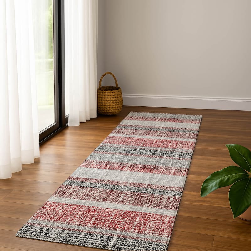 Premium Washable Super Soft Vintage Stripe Mayfield Rug - Burgundy - 2'3" x 7'6"