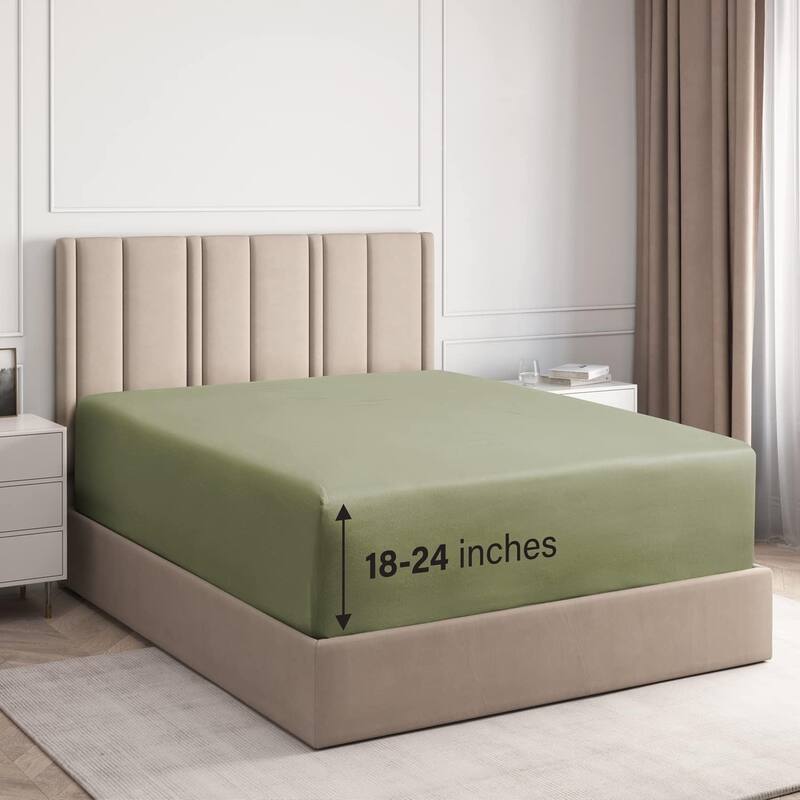 CGK Linens Microfiber Extra Deep Pocket 18" - 24" Inch Fitted Sheet - Twin XL - Sage Green
