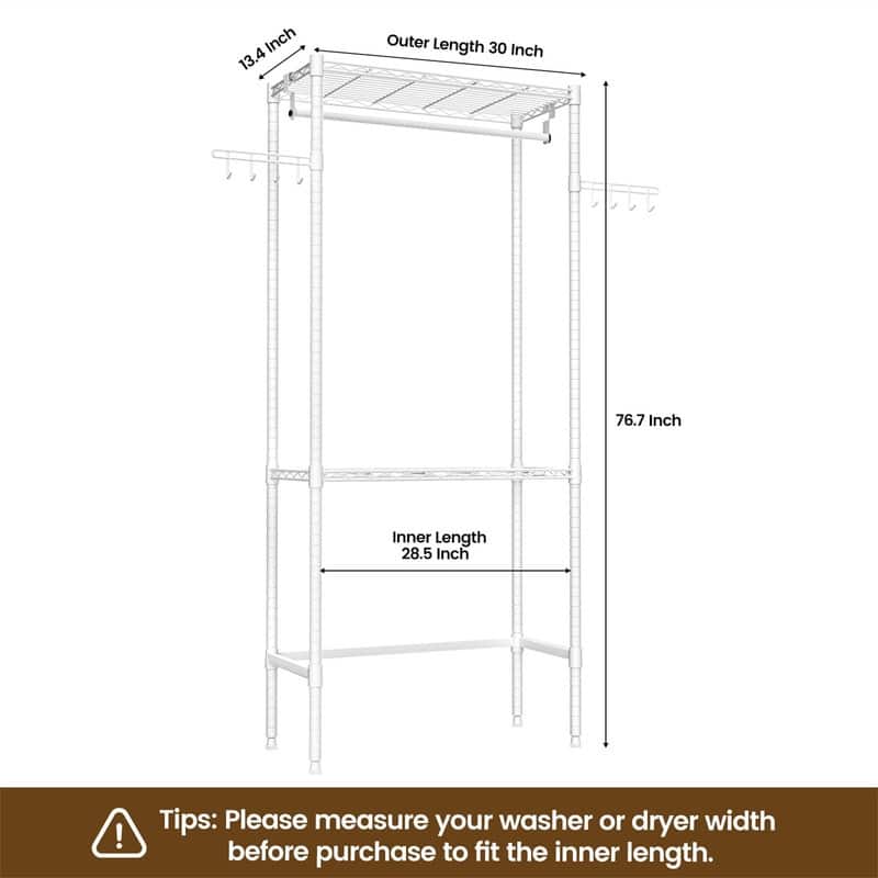 Over Washer and Dryer Shelves - 13.4"D x 30"W x 76.7"H