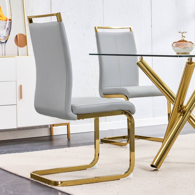Modern PU Faux Leather High Back Dining Chairs with C-shaped Tube Chrome Metal Legs