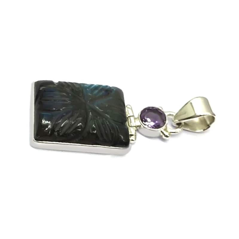925 Sterling Silver African Amethyst And Labradorite Pendant