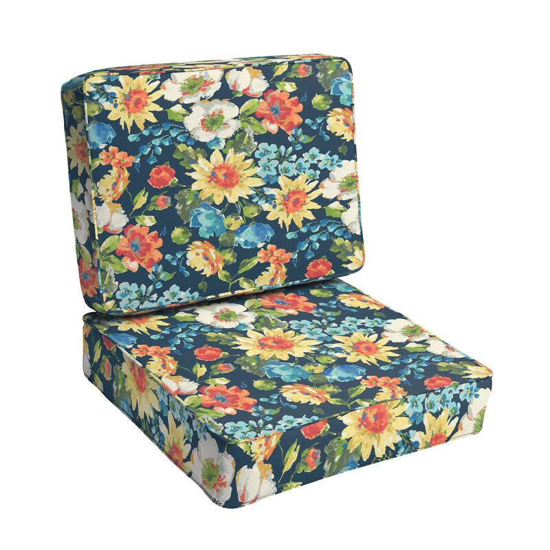 Sorra Home Indoor/ Outdoor Blue Multi Floral Chair Cushion Set - 23.5 in w x 23 in d