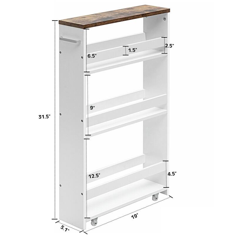 4 Tier Rolling Slim Storage Kitchen Organizer Cart with Handle - 19"L x 5.1"W x 31.5"H