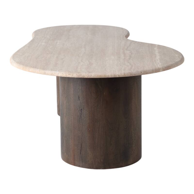 Mango Wood Travertine Curvy Top Coffee Table - Brown, 16" - 48.0"