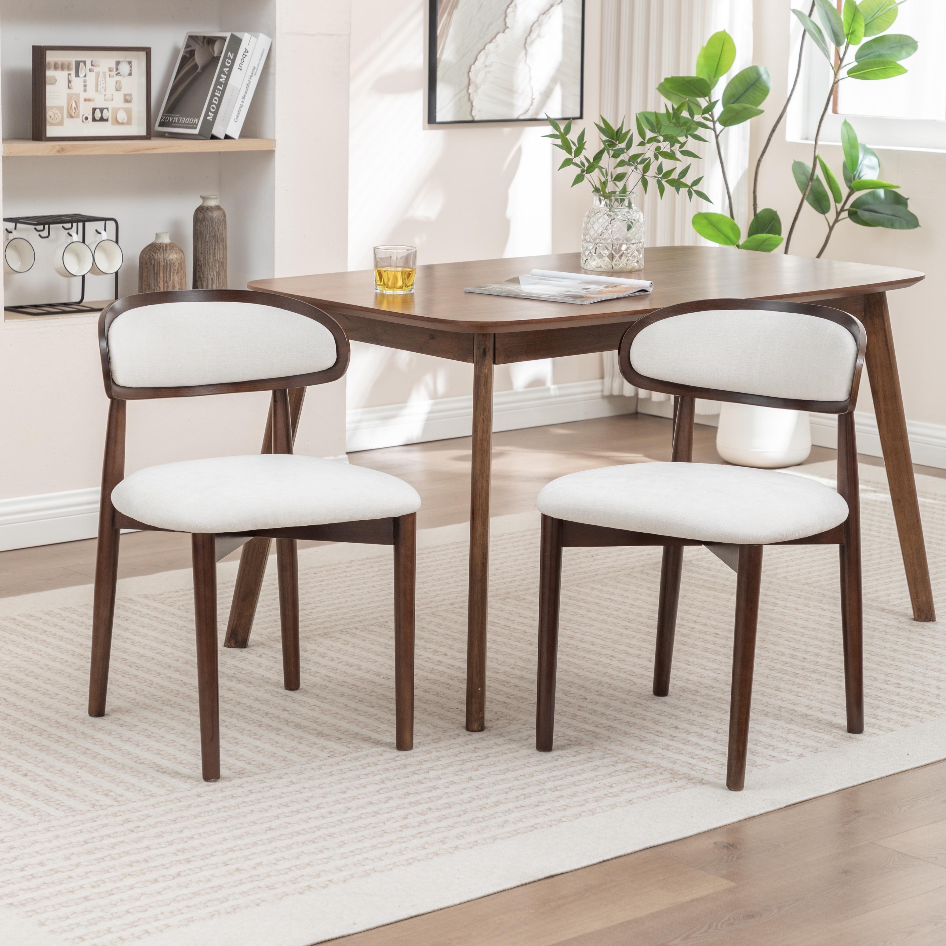 SEYNAR Set of 2 Mid-Century Modern Chenille Dining Chairs with Solid Wood Frame