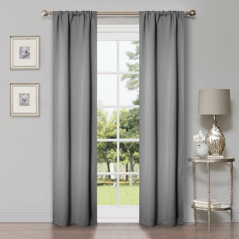 Modern Solid Room Darkening Blackout Curtains, Rod Pocket, Set of 2 - 2PC- 26" X 84" - Silver