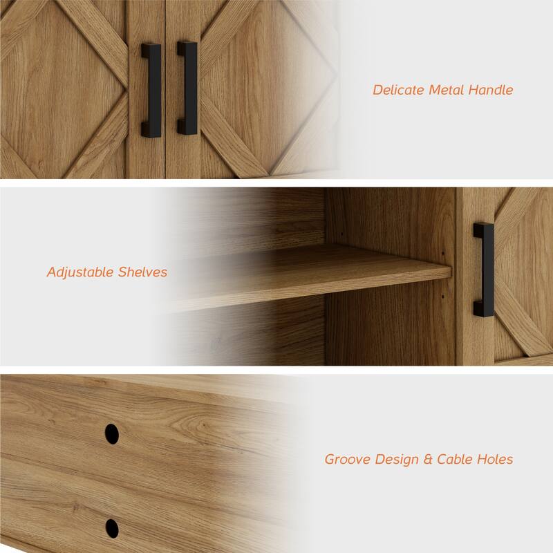 WAMPAT Sliding Barn Door 59-inch Wood TV Stand Storage Cabinet