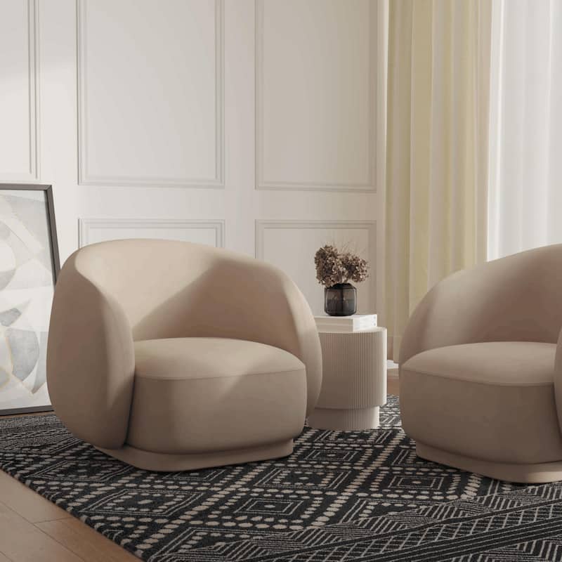 Faze Mid-Century Velvet Barrel Accent Chair with Solid Wood Frame, Plush Foam Cushion, No Assembly Required