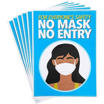 Face Coverings Required Signs, "No Mask No Entry" (5 x 7 In, 6 Pack)