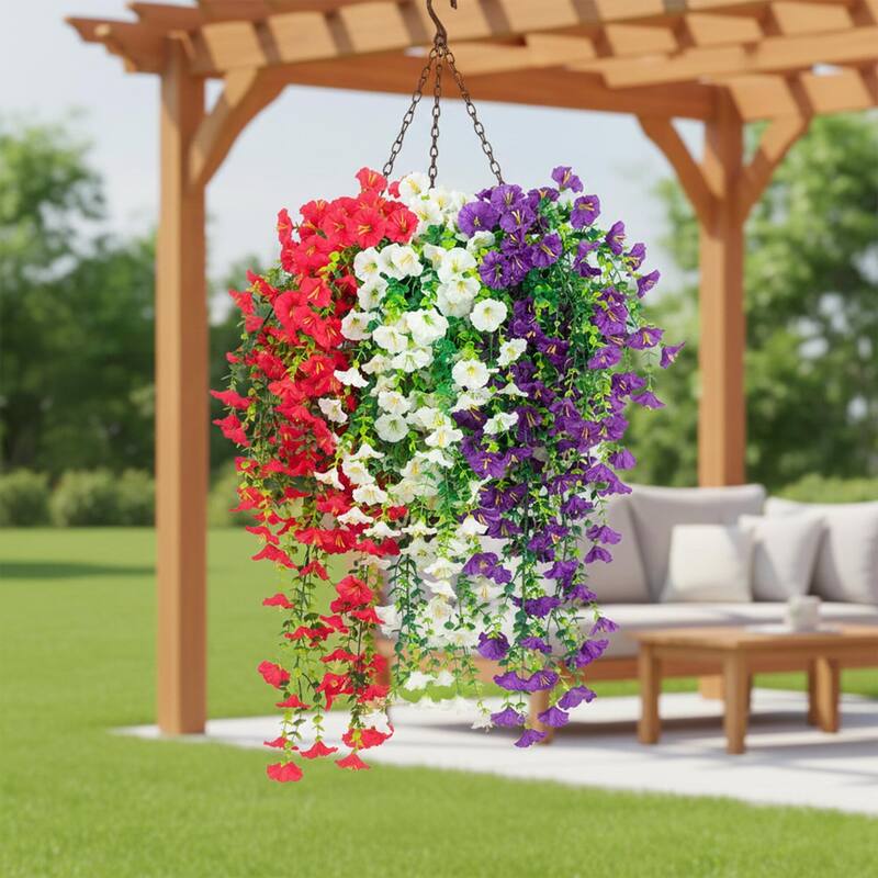 30-in UV Resistant Artificial Morning Glory Hanging Plant - Set of 6