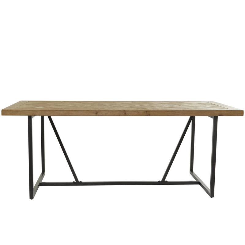 Wood Geometric Carved Dining Table with Black Metal Base - Brown - Roche River Decor