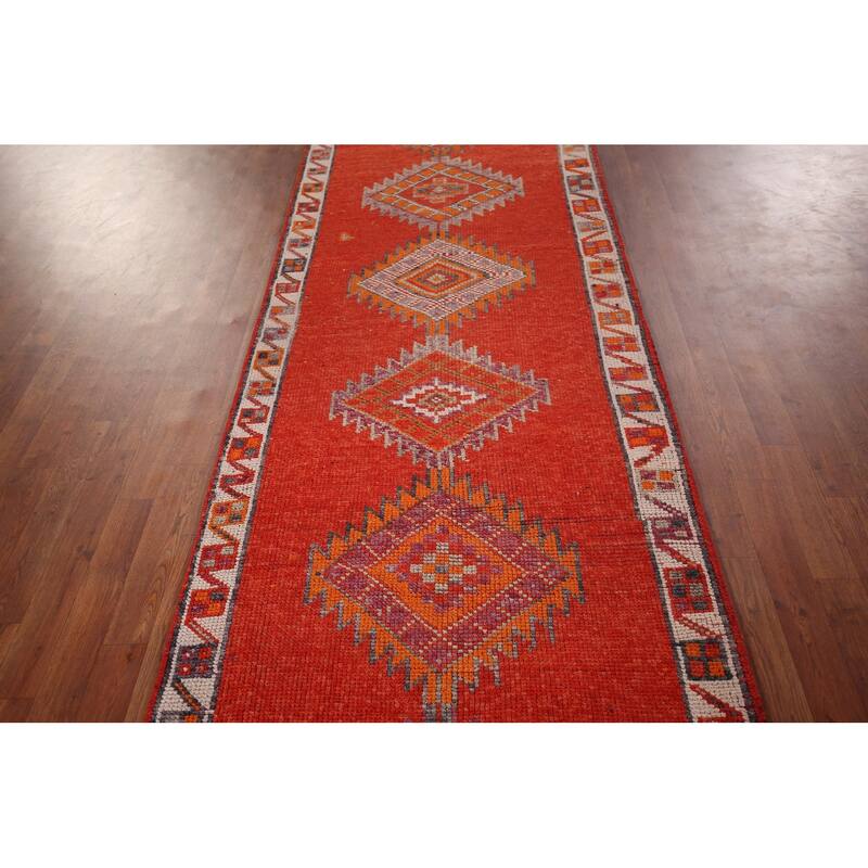 Oushak Turkish Vintage Runner Rug Hand-Knotted Tribal Wool Carpet - 3'4"x 11'10"