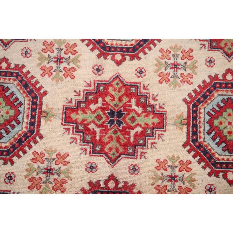 Beige / Ivory Kazak Oriental Area Rug Hand-Knotted Wool Carpet - 4'11" x 6'6"