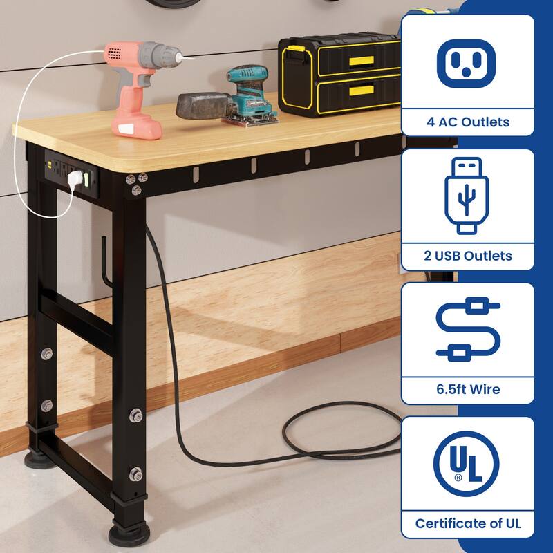 48"/60'' Work Bench for Garage with Pegboard & Power Outlets, 1600 LBS Load Capacity Ideal for Workshop
