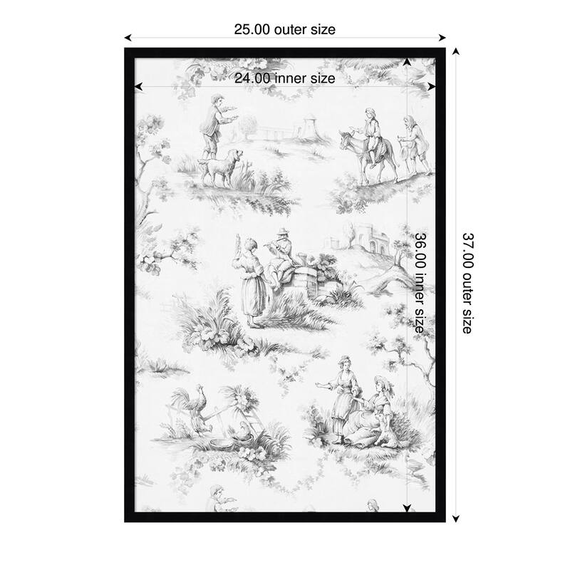 Amanti Art Framed Fabric Pinboard Toile Design in Grey by Baxter Mill Archive Printed Bulletin Board - Board Size 24 x 36