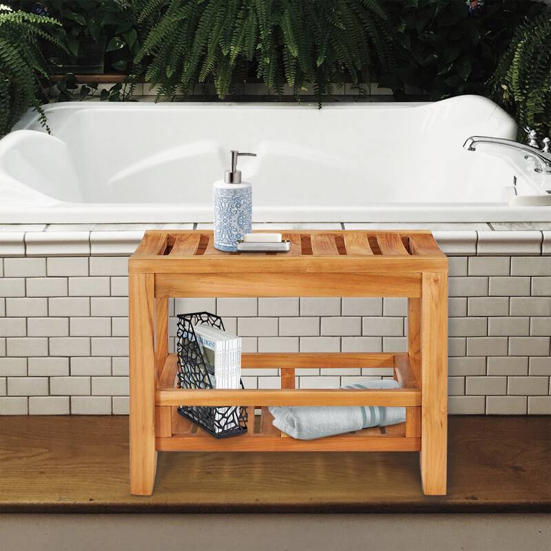 Chic Teak Bahama Teak Wood Shower Stool, 23 inch