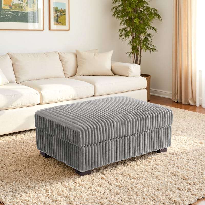 Modern Overise Plush Corduroy Ottoman With Wood Leg - Light Grey