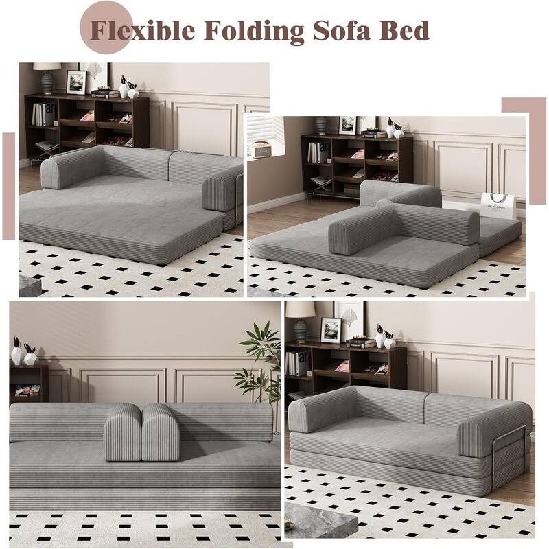 Convertible Corduroy Sleeper Sofa Bed, with Fixed-Shape Frame
