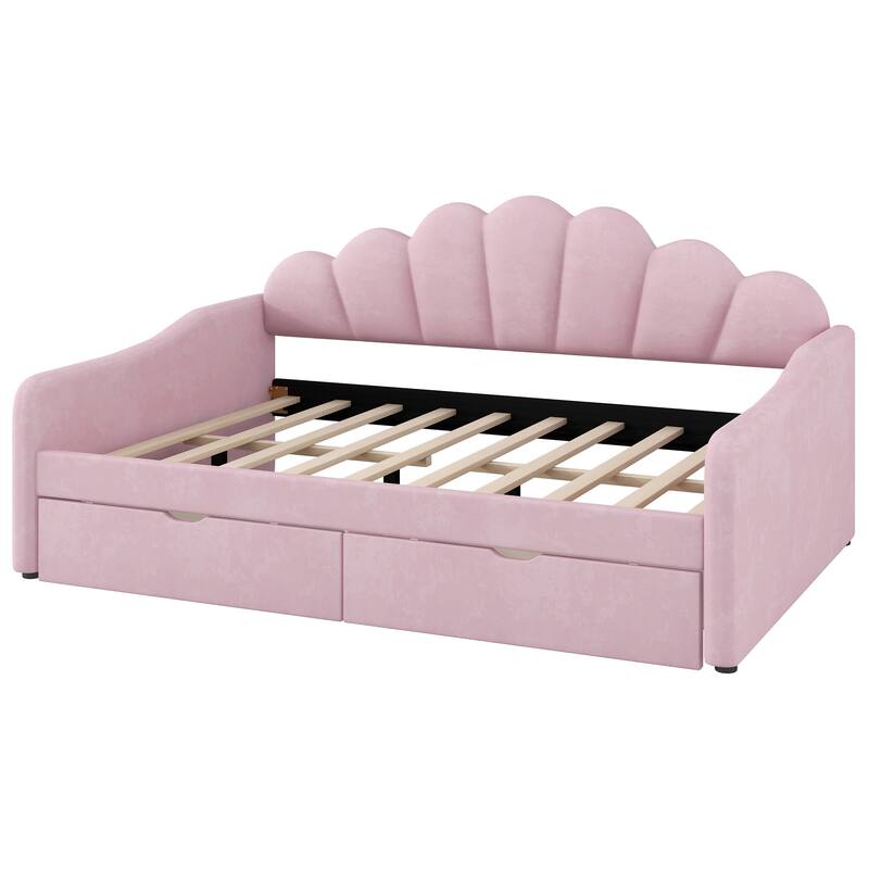 Full Size Shell-Shaped Backrest Upholstered Daybed with Optional Trundle or Drawers